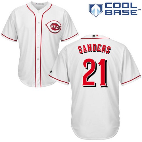 Reds #21 Reggie Sanders White Cool Base Stitched Youth MLB Jersey - Click Image to Close